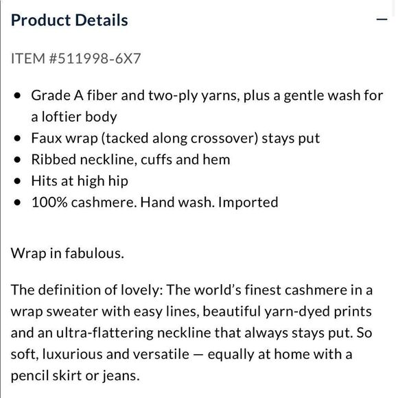 LANDS' End Petite 100% Cashmere V-Neck Wrap Sweater in Black and White Size MP - Picture 7 of 7